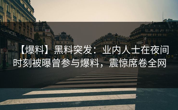 【爆料】黑料突发：业内人士在夜间时刻被曝曾参与爆料，震惊席卷全网