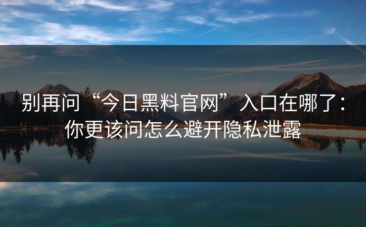 别再问“今日黑料官网”入口在哪了：你更该问怎么避开隐私泄露