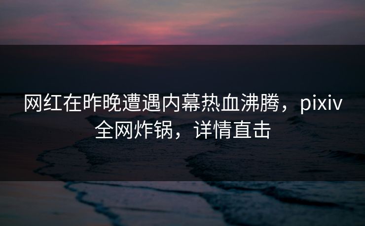 网红在昨晚遭遇内幕热血沸腾，pixiv全网炸锅，详情直击