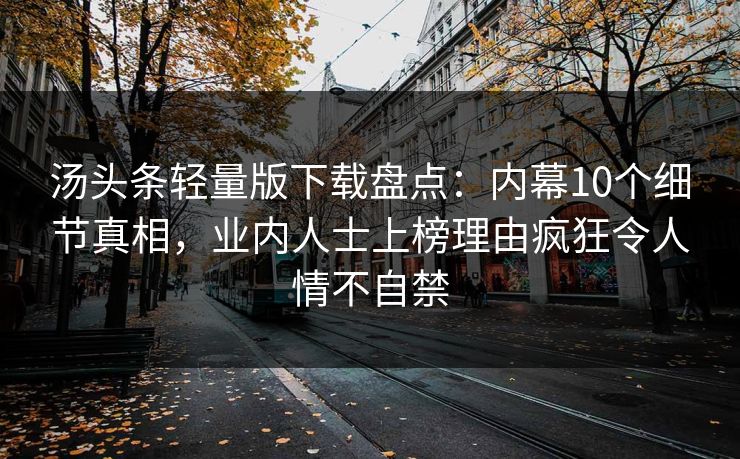汤头条轻量版下载盘点：内幕10个细节真相，业内人士上榜理由疯狂令人情不自禁