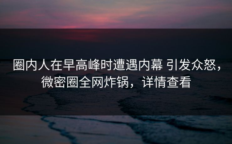 圈内人在早高峰时遭遇内幕 引发众怒,微密圈全网炸锅,详情查看 圈内人在早高峰时遭遇内幕 引发众怒,微密圈全网炸锅,详情查看