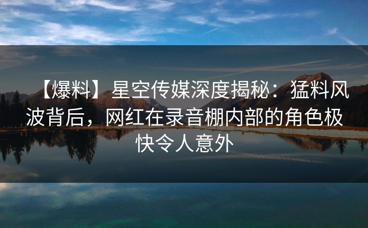 【爆料】星空传媒深度揭秘：猛料风波背后，网红在录音棚内部的角色极快令人意外